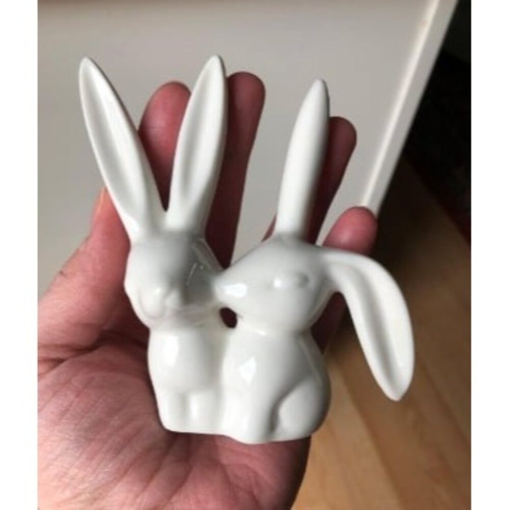 New Ceramic Bunny Rabbits Ring Holder